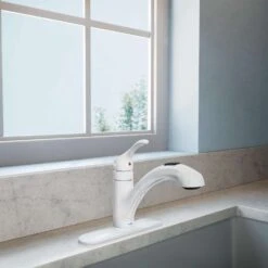 Moen Renzo One Handle White Pull-Out Kitchen Faucet 10 Moen Renzo One Handle White Pull-Out Kitchen Faucet -ACE Shop 06349b36 a4be 4383 9012 8ec614250a7f