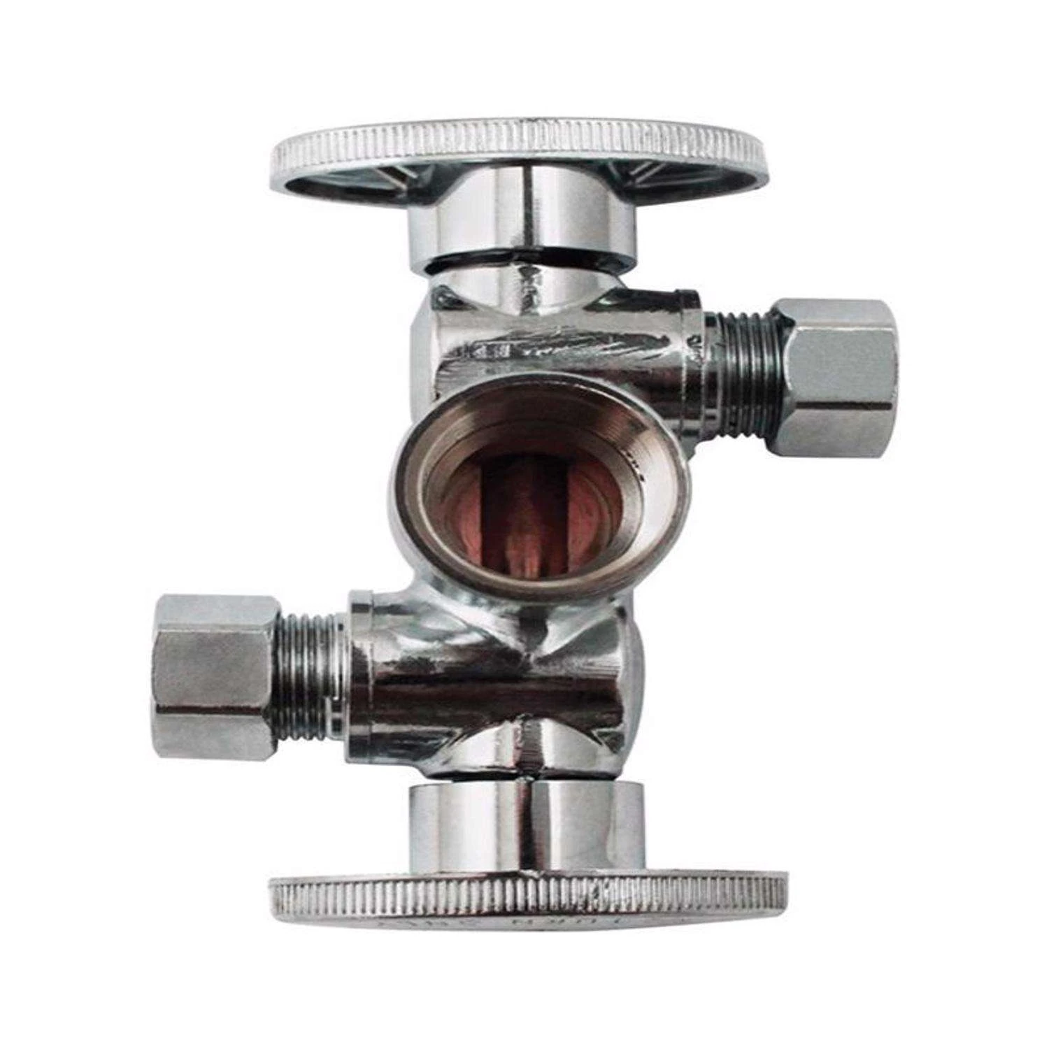 Keeney 1/4 In. FIP In. X 3/8 In. Compression Brass Dual Shut-Off Valve 2 Keeney 1/4 In. FIP In. X 3/8 In. Compression Brass Dual Shut-Off Valve - Image 2
