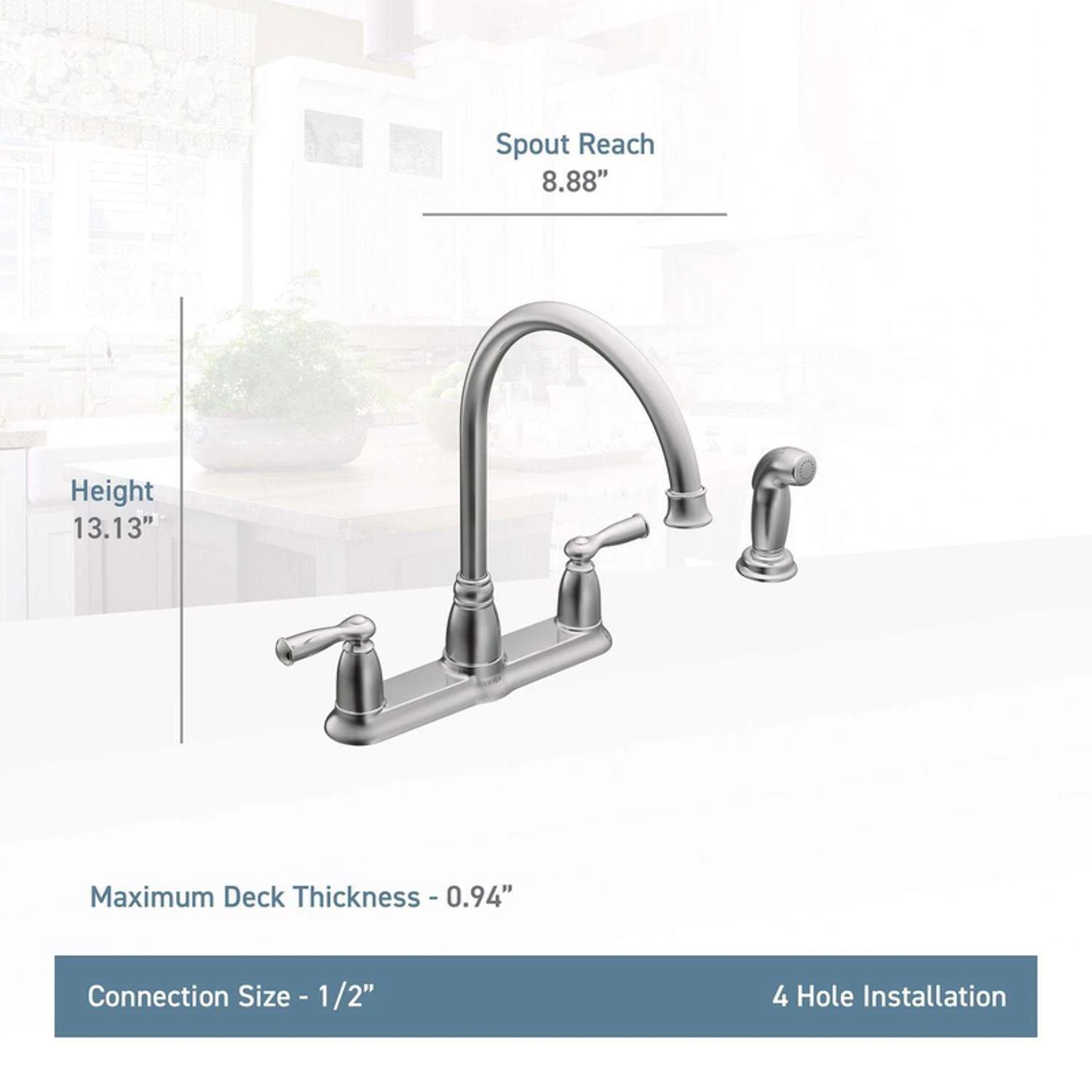 Moen Banbury Two Handle Stainless Steel Kitchen Faucet Side Sprayer Included 4 Moen Banbury Two Handle Stainless Steel Kitchen Faucet Side Sprayer Included - Image 4