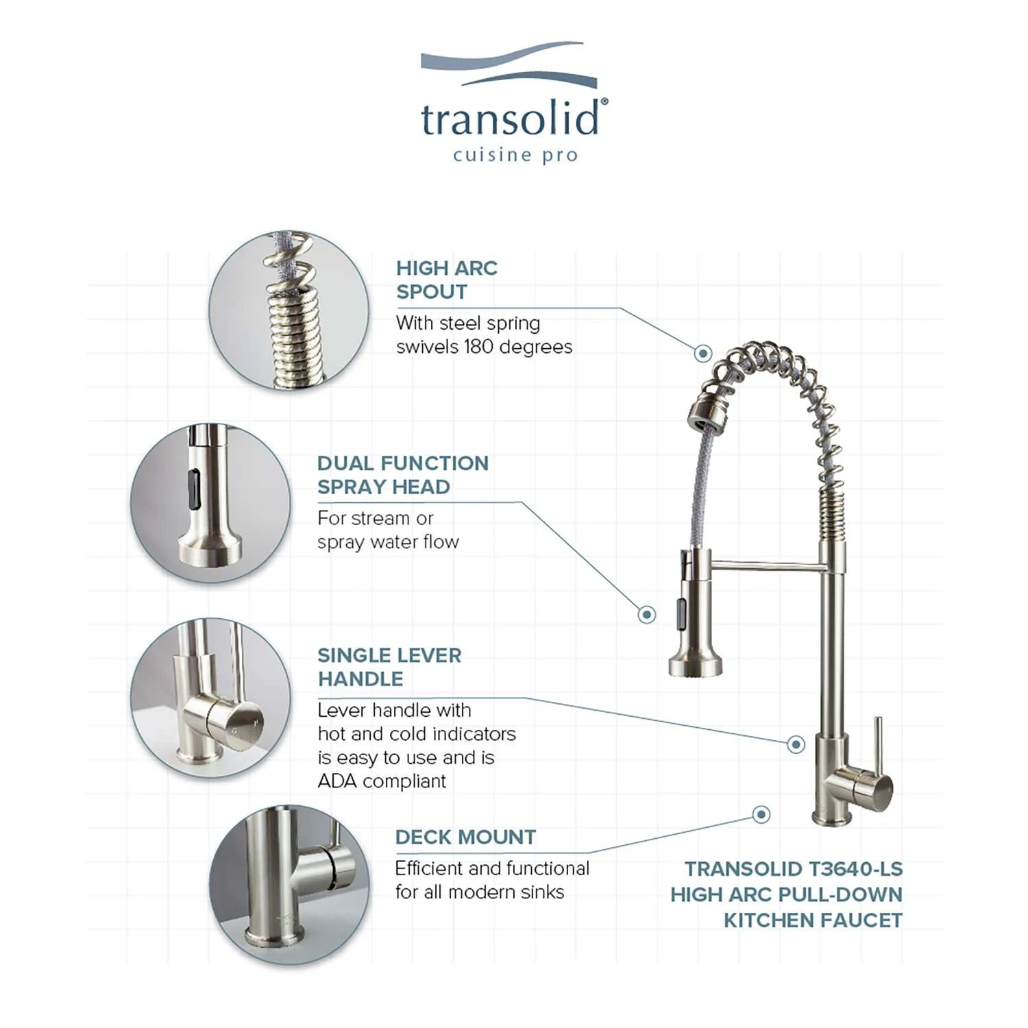 Transolid Cuisine Pro One Handle Stainless Steel Pull-Out Kitchen Faucet 10 Transolid Cuisine Pro One Handle Stainless Steel Pull-Out Kitchen Faucet - Image 10