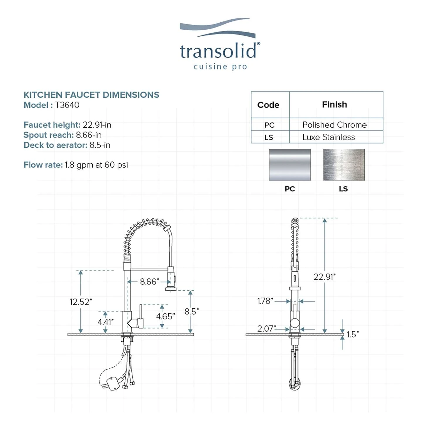 Transolid Cuisine Pro One Handle Stainless Steel Pull-Out Kitchen Faucet 9 Transolid Cuisine Pro One Handle Stainless Steel Pull-Out Kitchen Faucet - Image 9