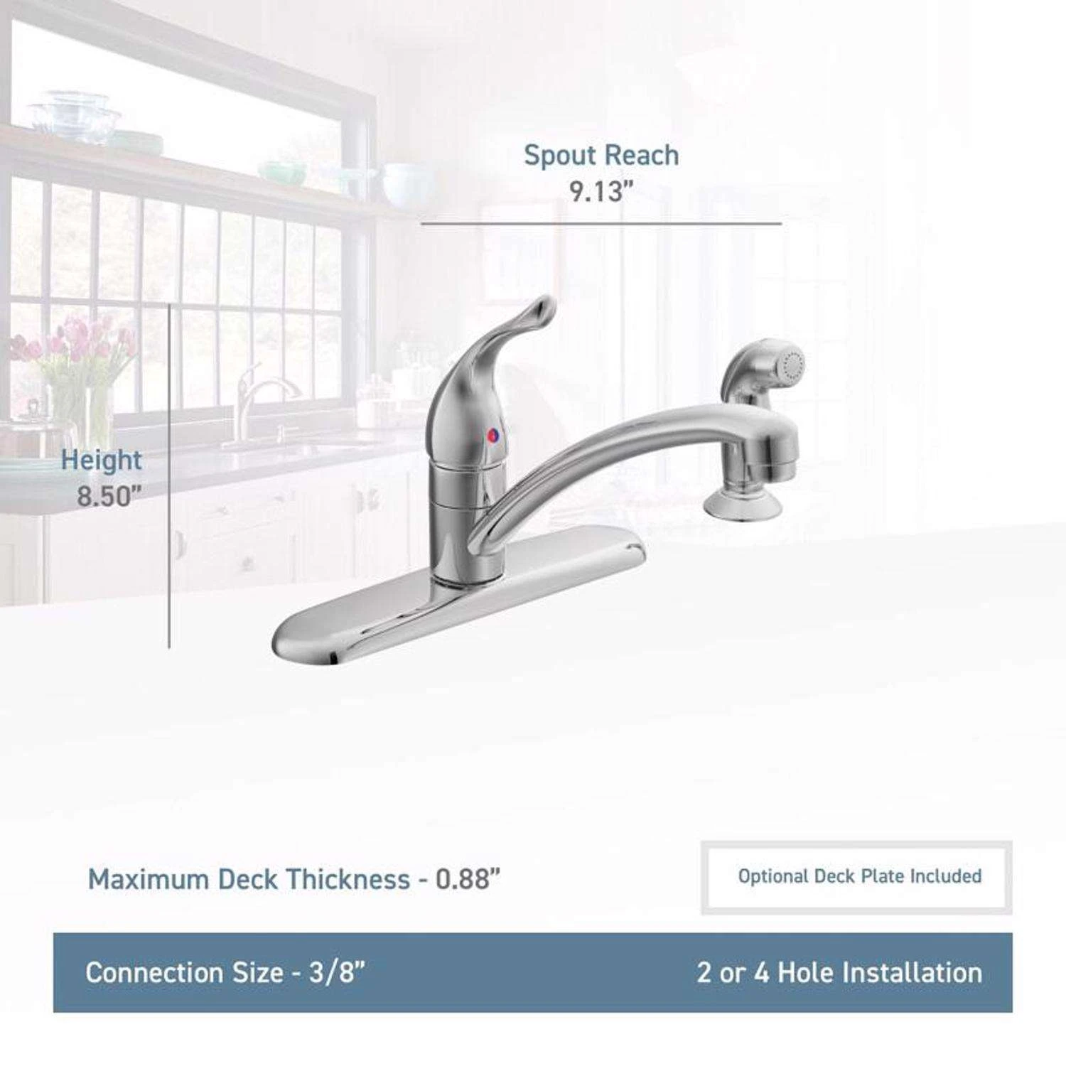 Moen Chateau One Handle Chrome Kitchen Faucet Side Sprayer Included 3 Moen Chateau One Handle Chrome Kitchen Faucet Side Sprayer Included - Image 3