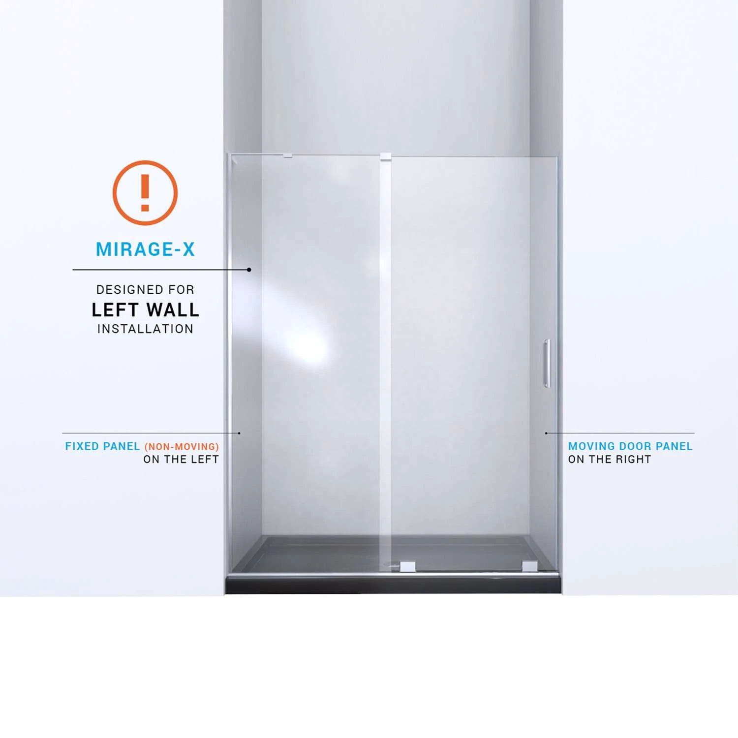 DreamLine Mirage-X 58 In. H X 56-60 In. W Chrome Frameless Tub Door 3 DreamLine Mirage-X 58 In. H X 56-60 In. W Chrome Frameless Tub Door - Image 3