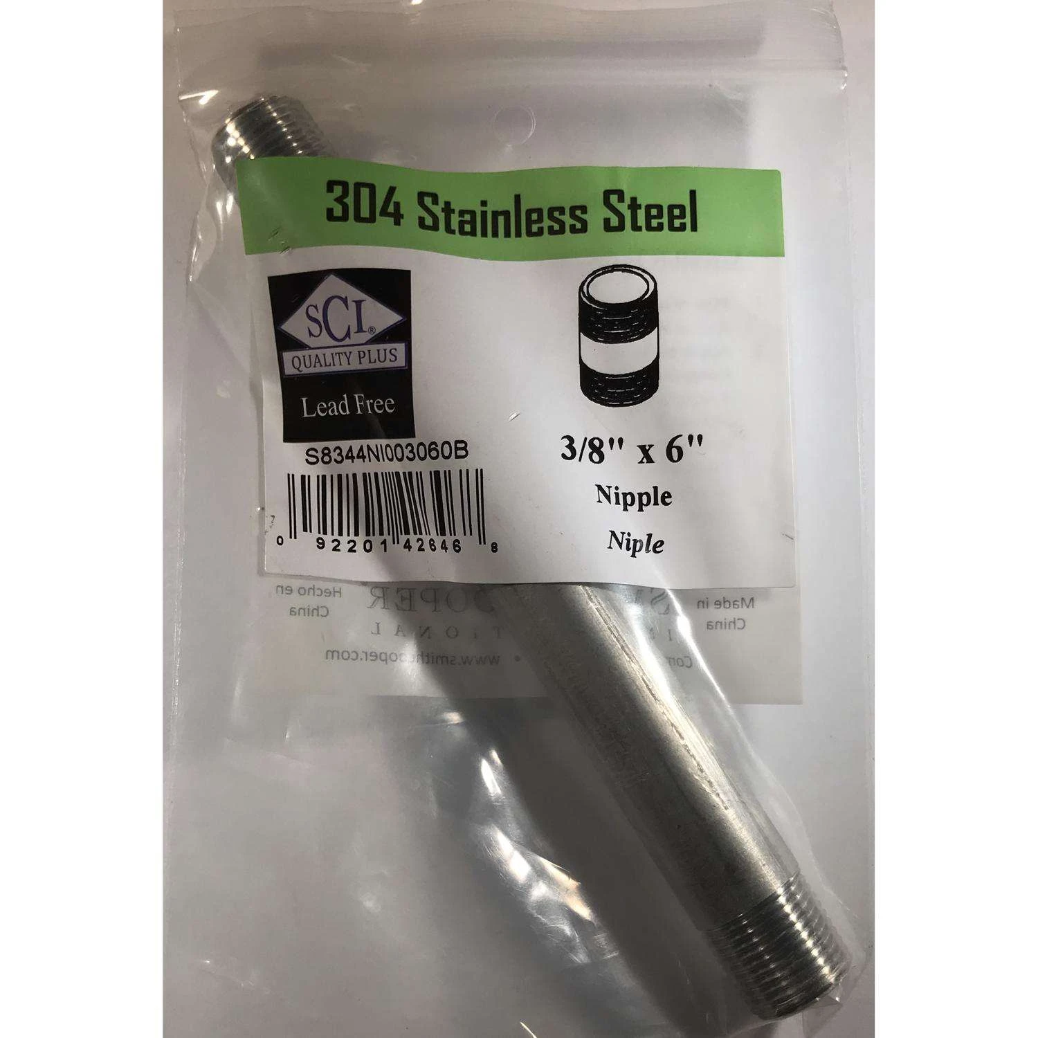 Smith-Cooper 3/8 In. MPT Stainless Steel 6 In. L Nipple 1 Smith-Cooper 3/8 In. MPT Stainless Steel 6 In. L Nipple