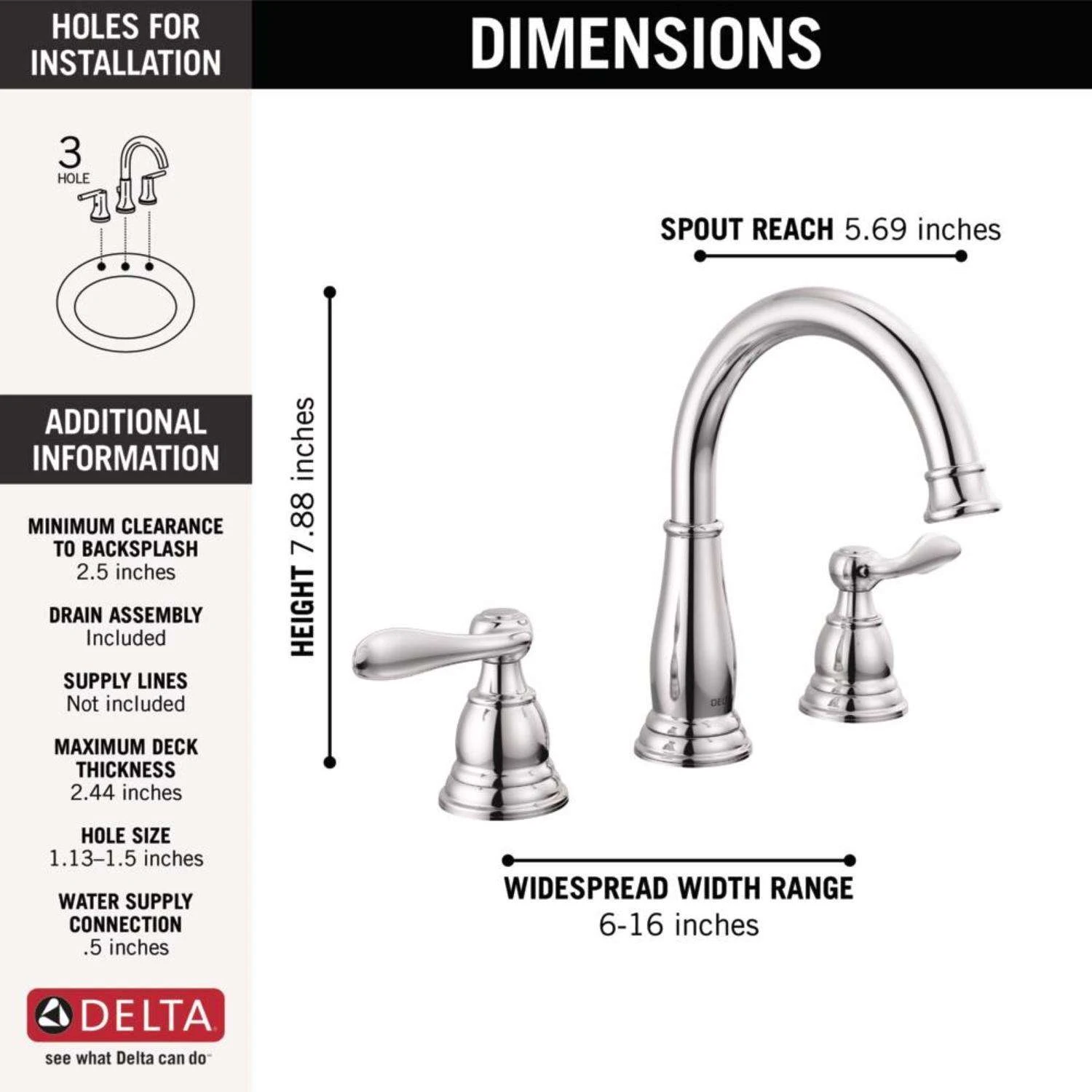 Delta Windemere Chrome Widespread Bathroom Sink Faucet 8 In. 2 Delta Windemere Chrome Widespread Bathroom Sink Faucet 8 In. - Image 2