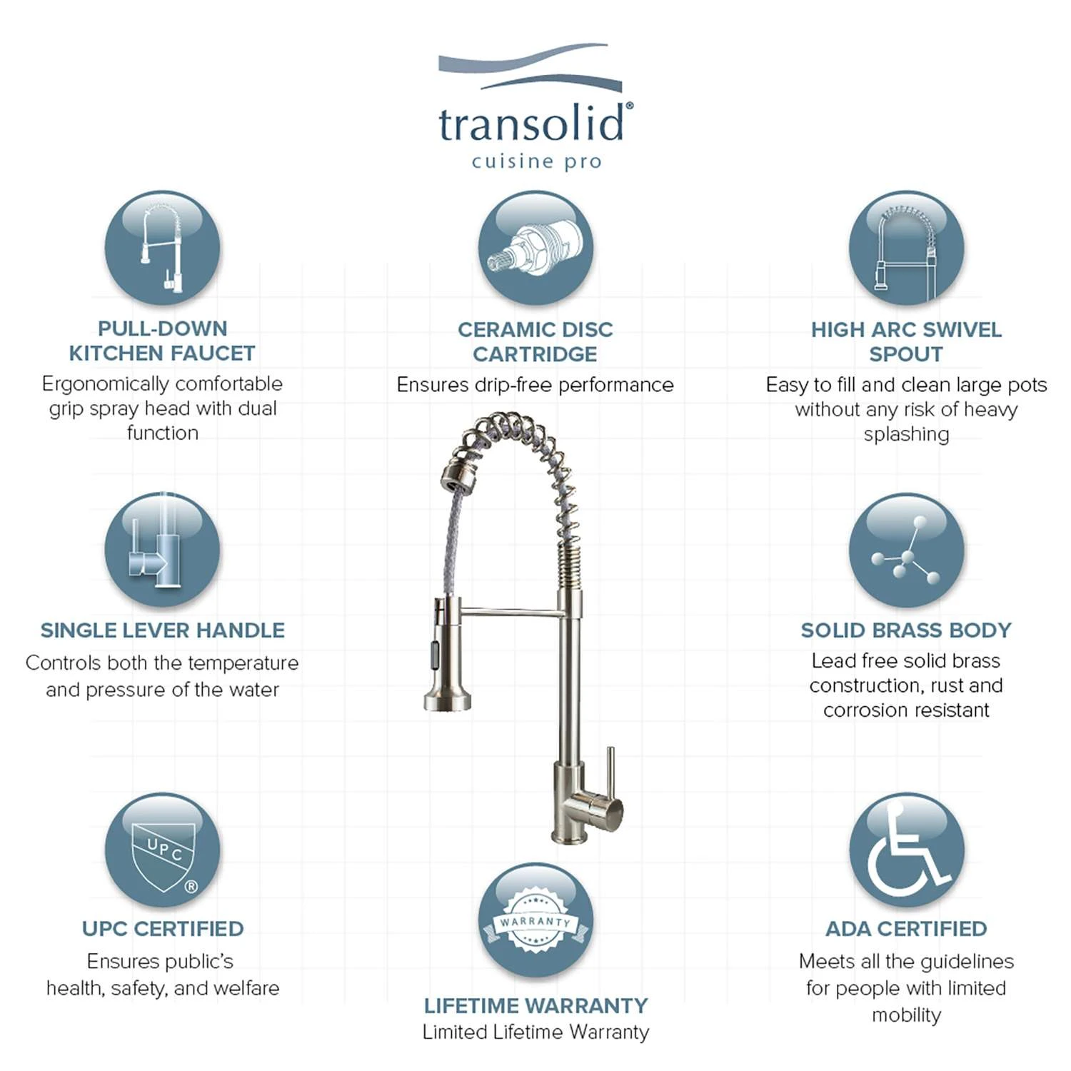Transolid Cuisine Pro One Handle Stainless Steel Pull-Out Kitchen Faucet 7 Transolid Cuisine Pro One Handle Stainless Steel Pull-Out Kitchen Faucet - Image 7