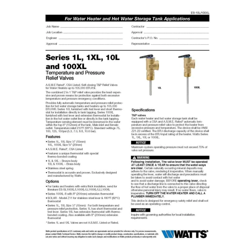 Watts 3/4 In. MNPT Brass Temperature And Pressure Relief Valve 3/4 In. FNPT 1 Pk 2 Watts 3/4 In. MNPT Brass Temperature And Pressure Relief Valve 3/4 In. FNPT 1 Pk - Image 2