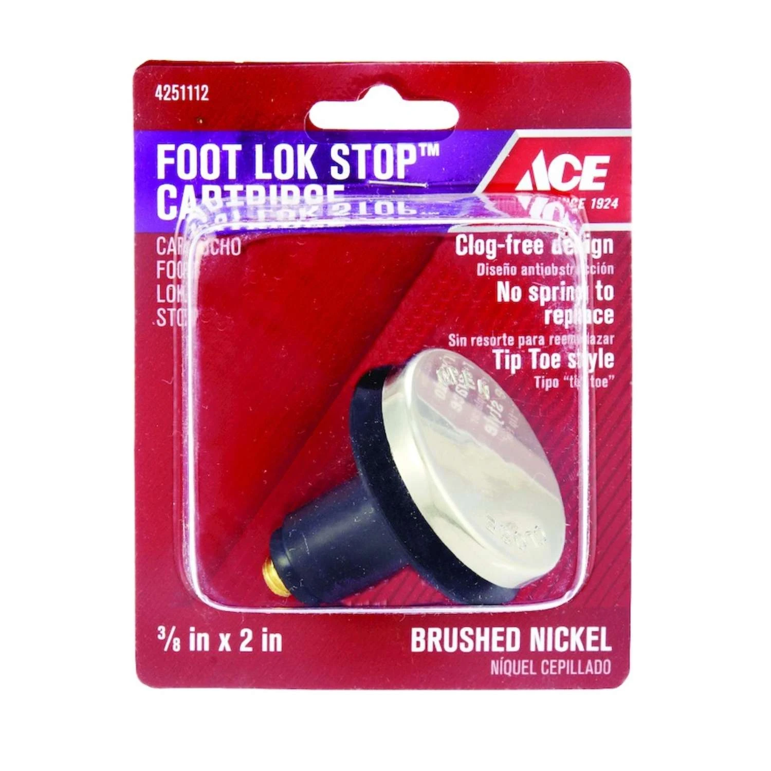 Ace Foot Lok Stop Cartridge 3/8 In. Brushed Nickel Plastic Tub Drain Stopper 1 Ace Foot Lok Stop Cartridge 3/8 In. Brushed Nickel Plastic Tub Drain Stopper