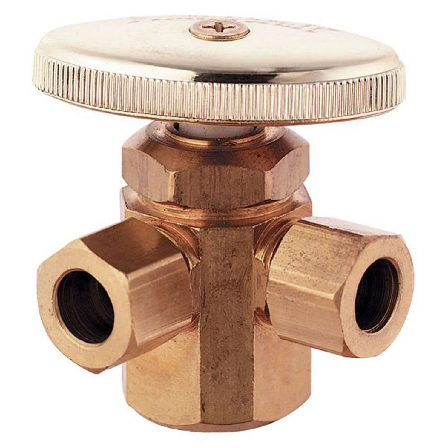 PlumbCraft 3/8 In. Compression In. X 3/8 In. Compression Brass 3-Way Valve 1 PlumbCraft 3/8 In. Compression In. X 3/8 In. Compression Brass 3-Way Valve