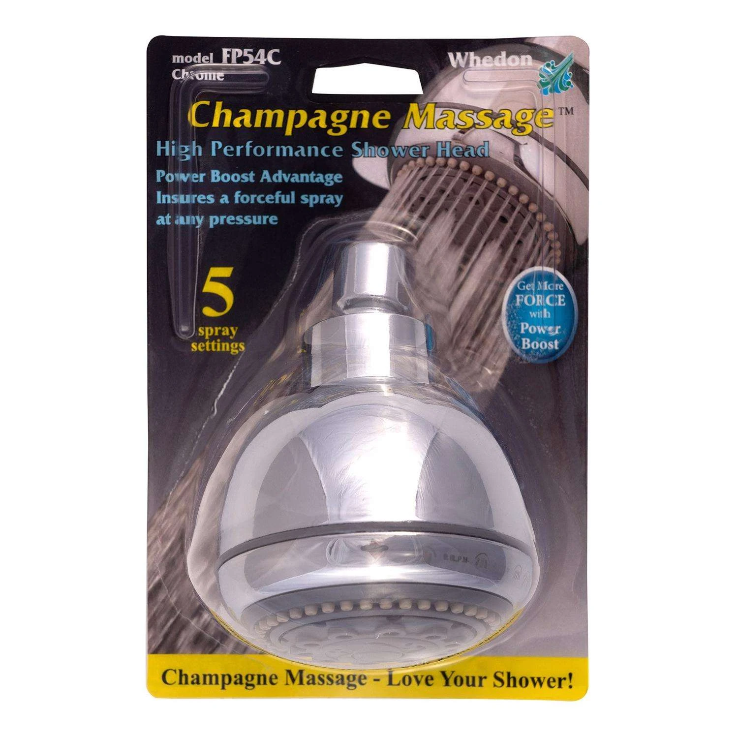 Whedon Champagne Massage Chrome Plastic 5 Settings Showerhead 2.5 Gpm 2 Whedon Champagne Massage Chrome Plastic 5 Settings Showerhead 2.5 Gpm - Image 2