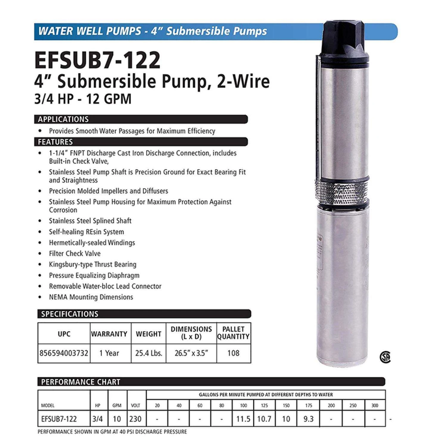 ECO-FLO 3/4 HP 2 Wire 720 Gph Stainless Steel Submersible Pump 2 ECO-FLO 3/4 HP 2 Wire 720 Gph Stainless Steel Submersible Pump - Image 2