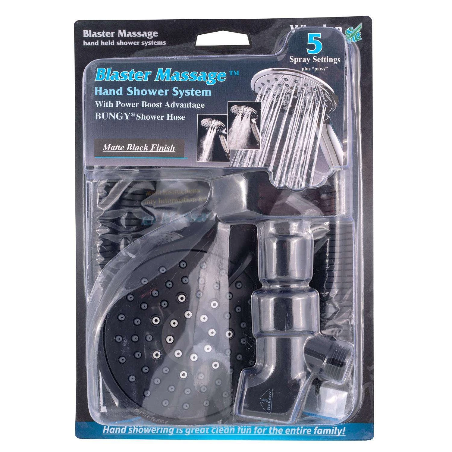 Whedon Blaster Massage Matte Black Plastic 5 Settings Handheld Showerhead 2.5 Gpm 1 Whedon Blaster Massage Matte Black Plastic 5 Settings Handheld Showerhead 2.5 Gpm