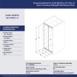 DreamLine Butterfly-S 74 In. H X 35-1/2 In. W Brushed Nickel Clear Semi-Frameless Shower Door -ACE Shop b0fdc44e 448a 4eda a6be b193805be1a0