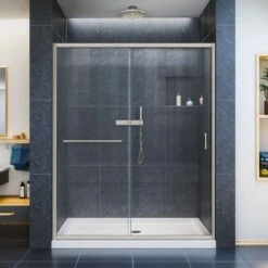 DreamLine Infinity-Z 72 In. H X 56-60 In. W Brushed Nickel Semi-Frameless Shower Door