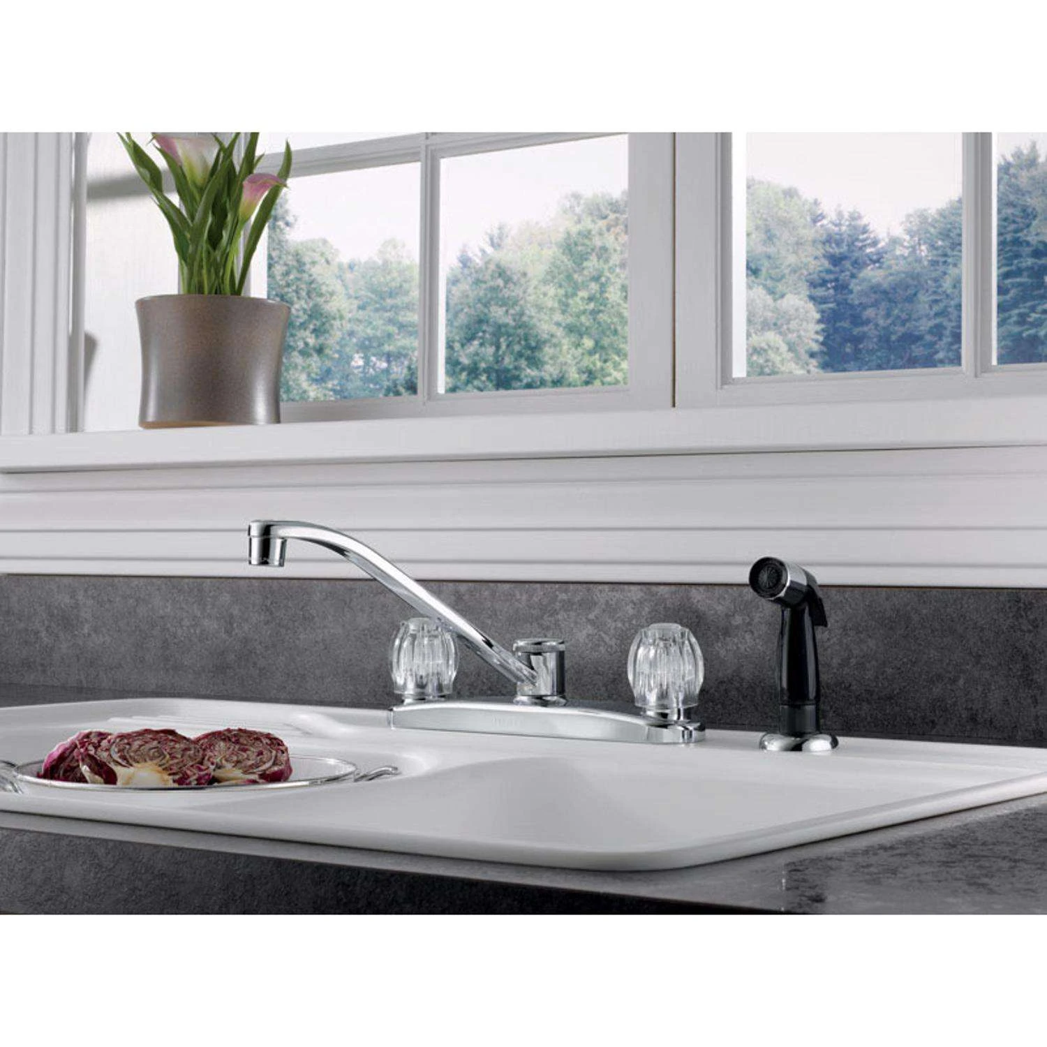 Peerless Two Handle Chrome Kitchen Faucet Side Sprayer Included 4 Peerless Two Handle Chrome Kitchen Faucet Side Sprayer Included - Image 4