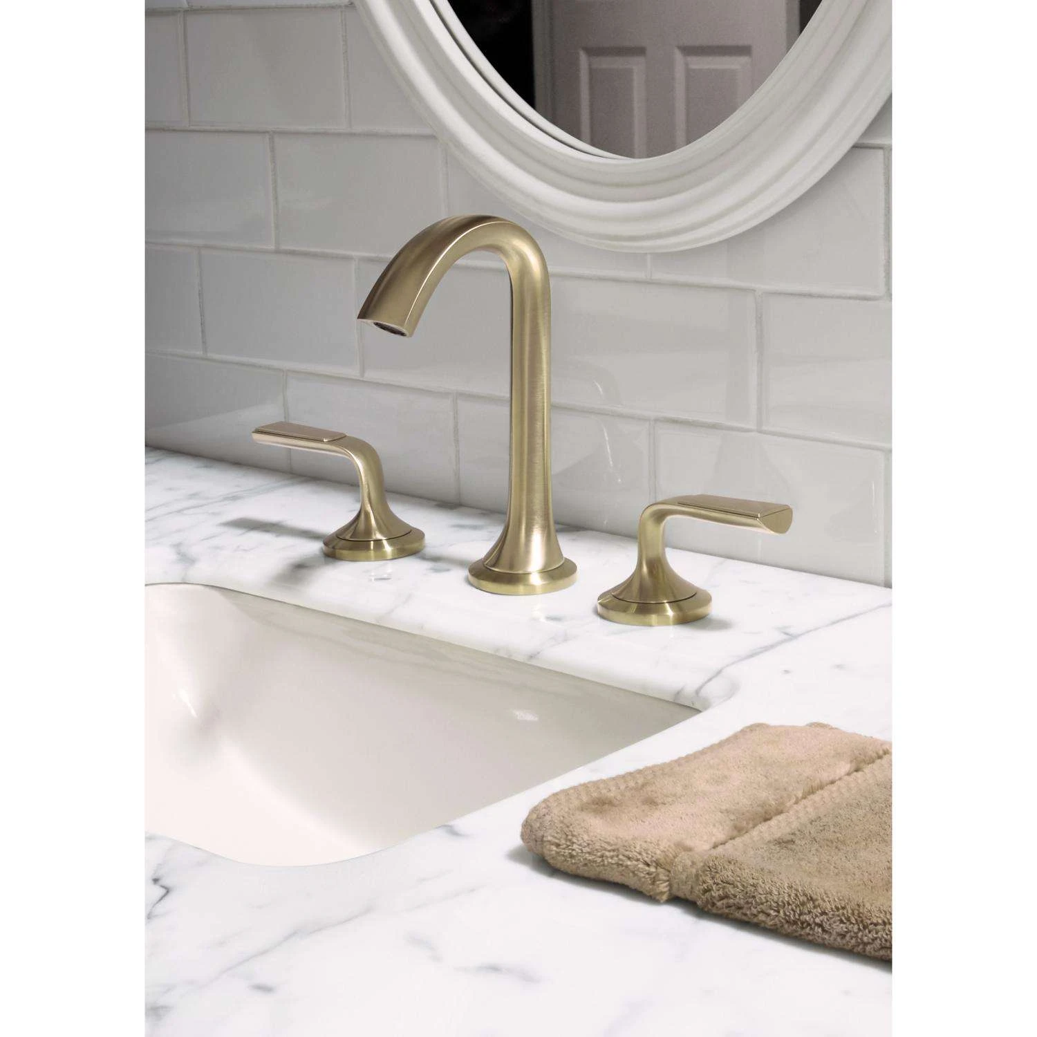Huntington Brass Joy Satin Brass Widespread Bathroom Sink Faucet 8 In. 4 Huntington Brass Joy Satin Brass Widespread Bathroom Sink Faucet 8 In. - Image 4