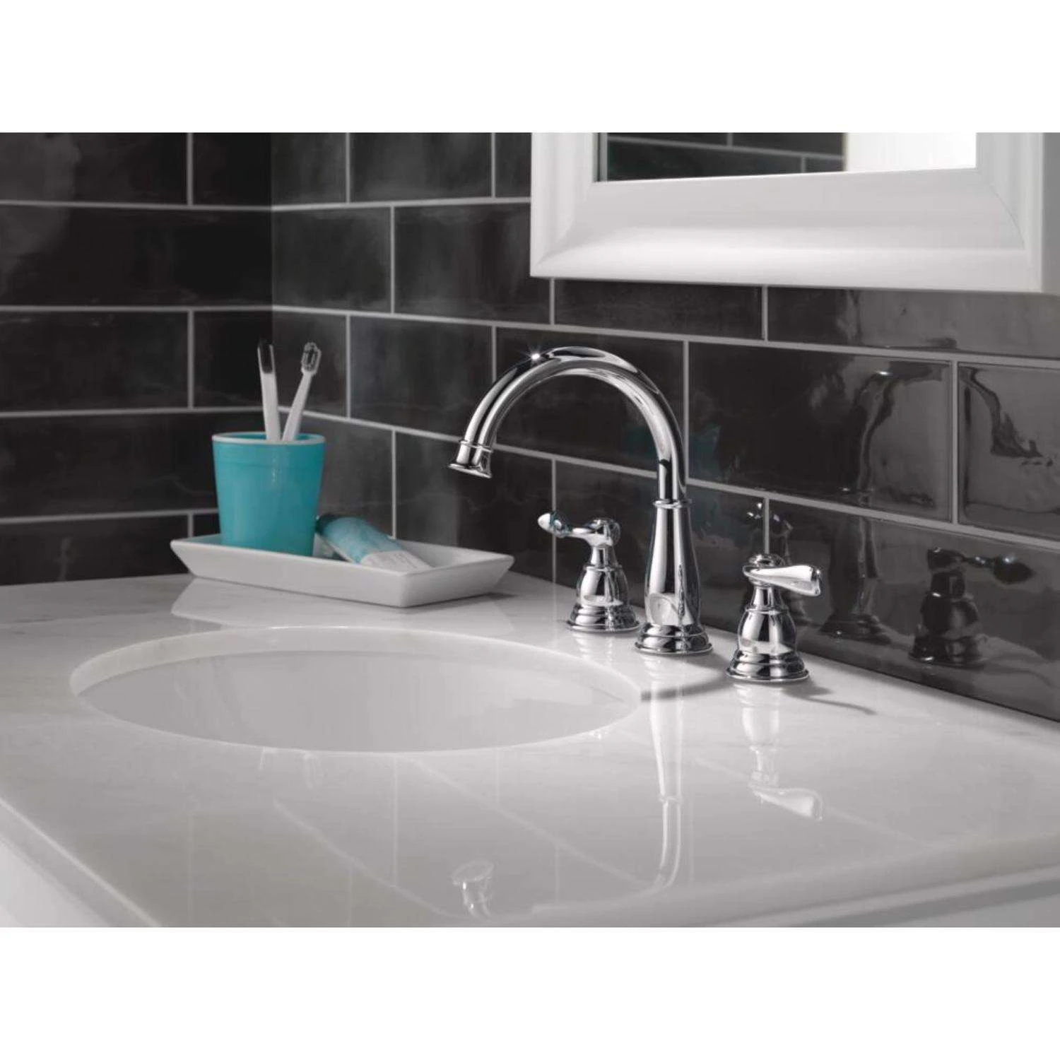 Delta Windemere Chrome Widespread Bathroom Sink Faucet 8 In. 4 Delta Windemere Chrome Widespread Bathroom Sink Faucet 8 In. - Image 4