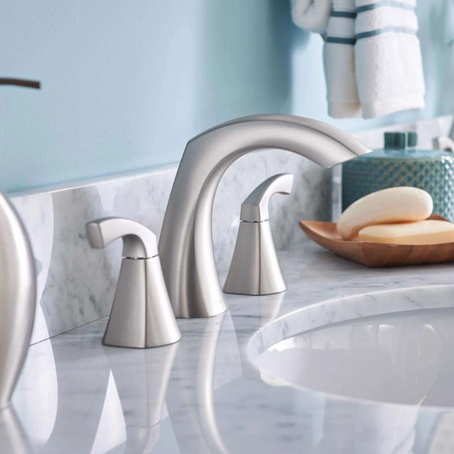 Moen Lindor Brushed Nickel Widespread Bathroom Sink Faucet 8 - 16 In. 2 Moen Lindor Brushed Nickel Widespread Bathroom Sink Faucet 8 - 16 In. - Image 2