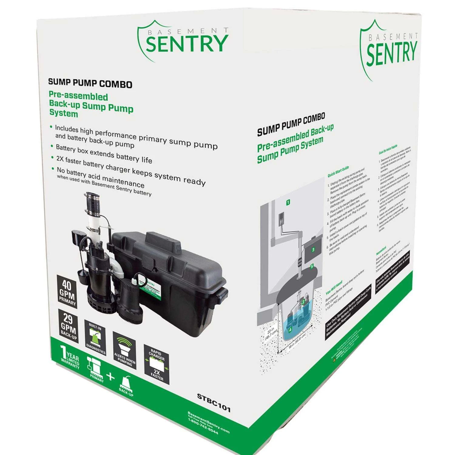 Basement Sentry 1/3 HP 2400 Gph Thermoplastic Vertical Float Switch AC Submersible Backup Sump Pump 2 Basement Sentry 1/3 HP 2400 Gph Thermoplastic Vertical Float Switch AC Submersible Backup Sump Pump - Image 2
