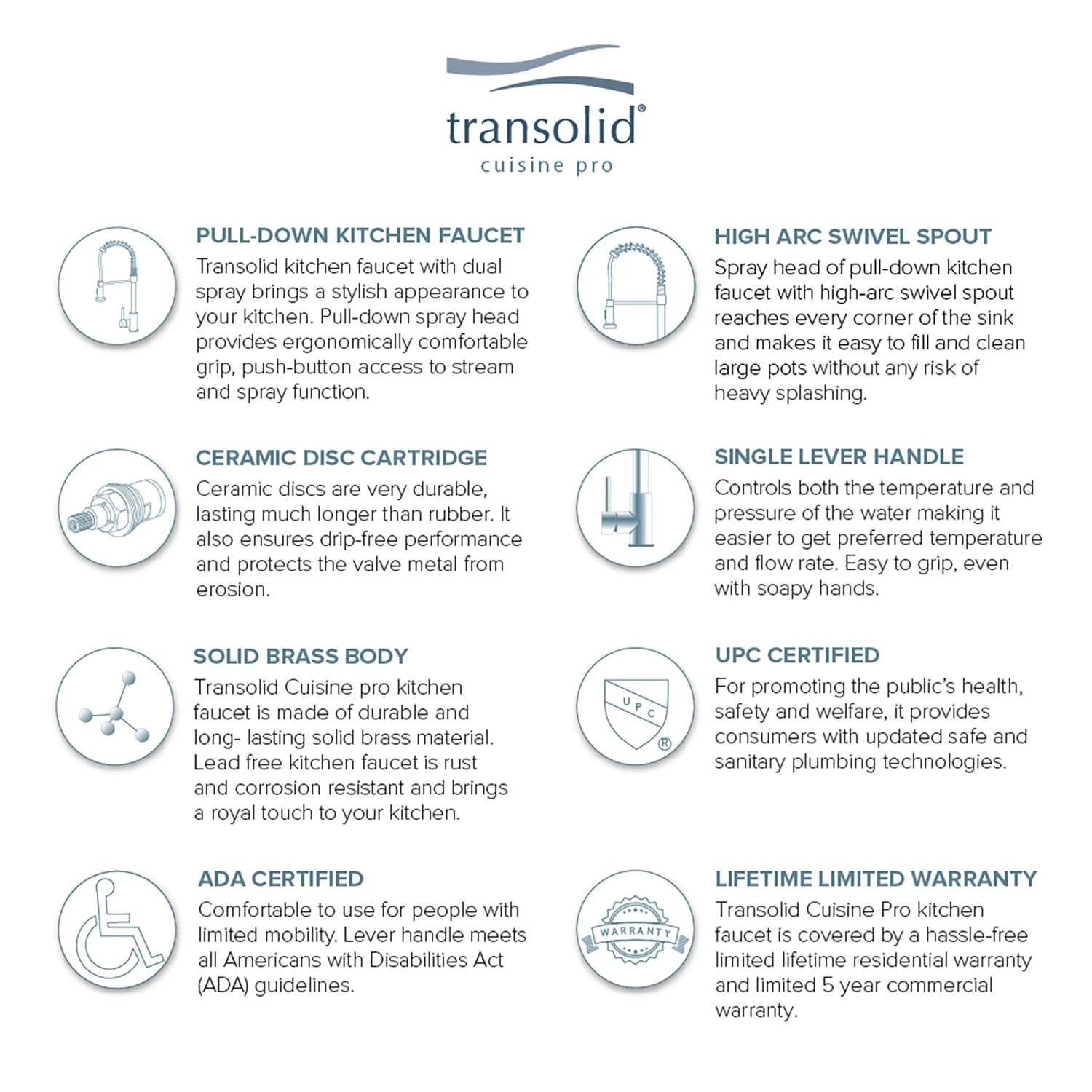 Transolid Cuisine Pro One Handle Stainless Steel Pull-Out Kitchen Faucet 8 Transolid Cuisine Pro One Handle Stainless Steel Pull-Out Kitchen Faucet - Image 8