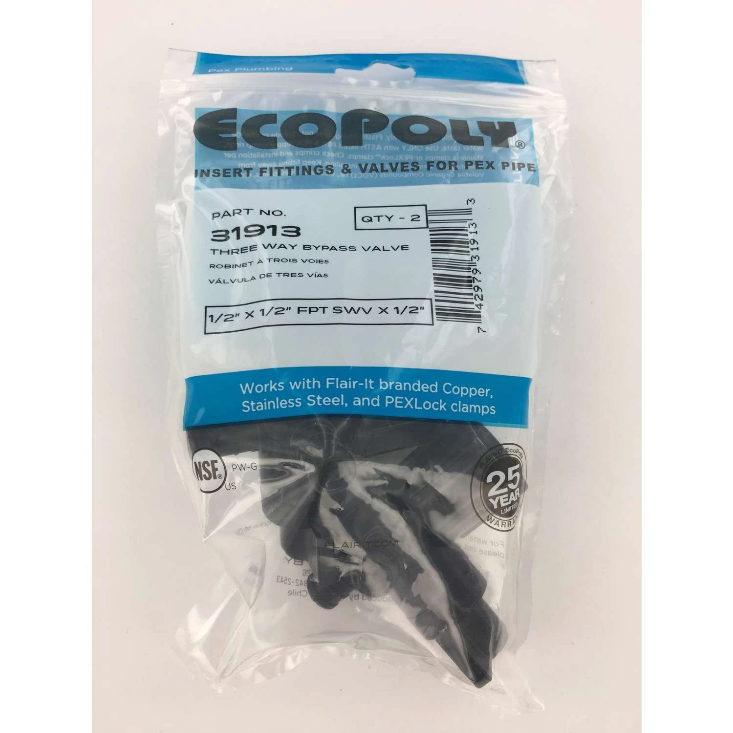 Flair-It Ecopoly 1/2 In. Crimp X 1/2 In. FPT Swivel Plastic 3-Way Valve 3 Flair-It Ecopoly 1/2 In. Crimp X 1/2 In. FPT Swivel Plastic 3-Way Valve - Image 3