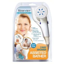 Rinse Ace Assisted Bather White ABS 3 Settings Handheld Showerhead 2.5 Gpm