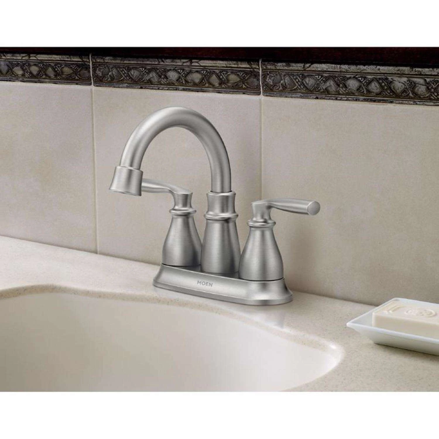 Moen Hilliard Brushed Nickel Bathroom Faucet 4 In. 2 Moen Hilliard Brushed Nickel Bathroom Faucet 4 In. - Image 2