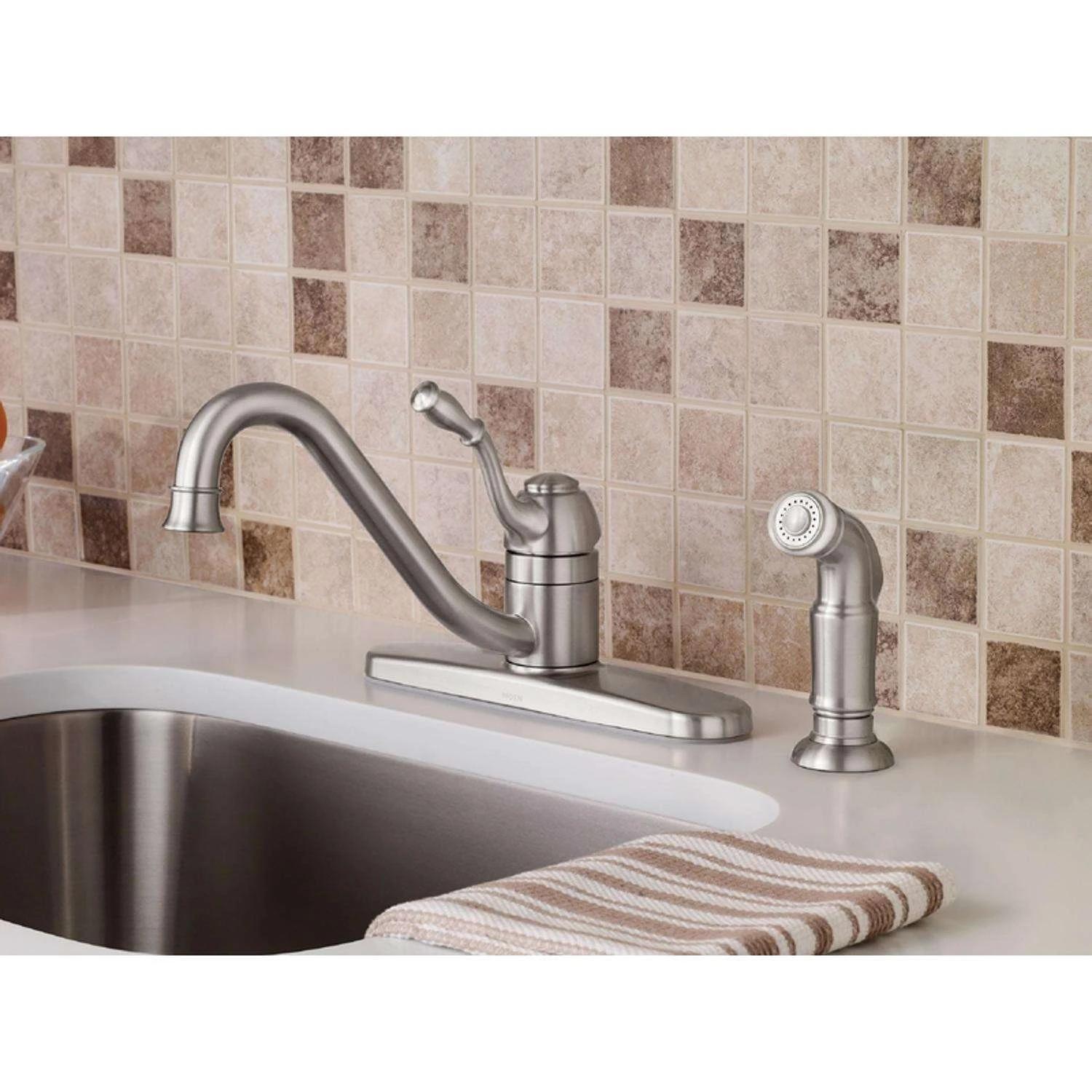 Moen Lindley One Handle Stainless Steel Kitchen Faucet Side Sprayer Included 2 Moen Lindley One Handle Stainless Steel Kitchen Faucet Side Sprayer Included - Image 2